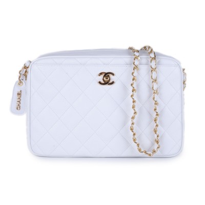 white chanel bag gold chain